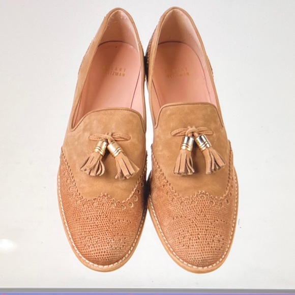 STUART WEITZMAN Suede Fringe Trim Accent Loafers Size: 8.5 - Picture 1 of 5